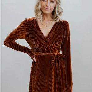 Jada Copper Ribbed Velvet Wrap Dress